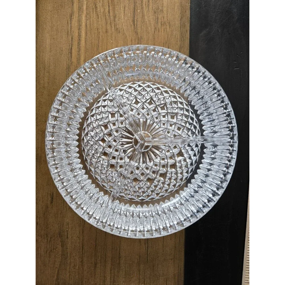 Vintage Anchor Hocking Miss America Clear Depression Glass 3-Part Relish Dish